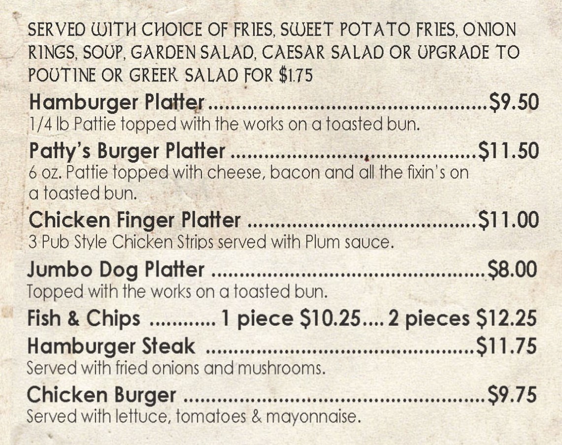 Platters Menu