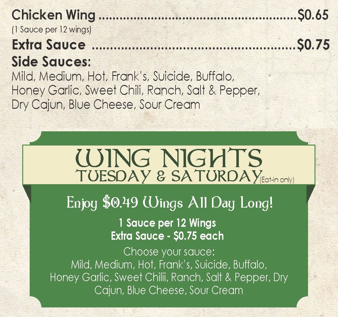 Wings Menu